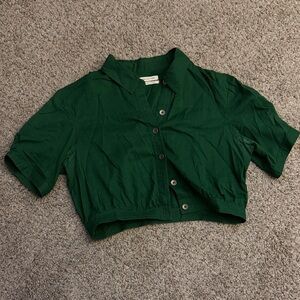 Urban Outfitters Forest Green Cropped Button Down Shirt